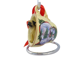 Pug Fawn Tea Cup Snowman Holiday Ornament